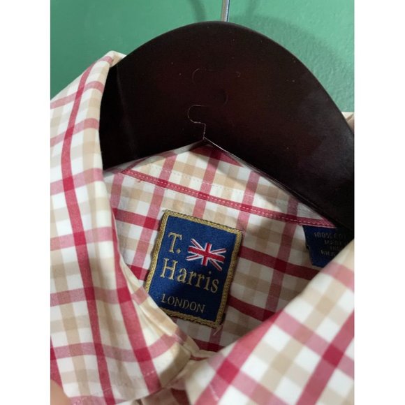 T. Harris London - Men's Red/Beige/White Plaid Short Sleeve Button Down - Size M - Picture 5 of 6